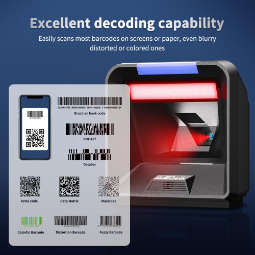 NETUM 2D Omnidirectional Desktop Barcode Scanner, Hands-Free USB Wired BarCode Reader 1D 2D QR PDF417 Barcode Reader with Megapixel High Resolution 2