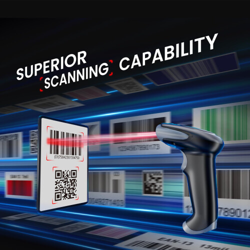 Eyoyo 2D Bluetooth Wireless Barcode Scanner, 2500mAh Cordless Handheld USB-Enabled QR & Barcode Reader for Libraries, Warehouses, Compatible with 1