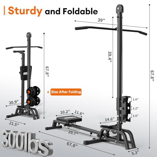 ONETWOFIT Foldable Rowing Machine & LAT Pull Down Machine 2 in 1 Multi-function Compact Rowing Machine for Home, Low Row Cable Fitness with Flat 1