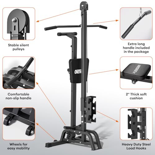 ONETWOFIT Foldable Rowing Machine & LAT Pull Down Machine 2 in 1 Multi-function Compact Rowing Machine for Home, Low Row Cable Fitness with Flat 2