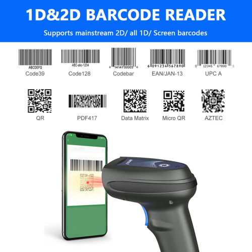 LENVII Handheld 2D Barcode Scanner QR Code Scanner 1D Bar Code Scanner USB Barcode Reader Barcode Scanners for Shop,Store,Supermarket, Warehouse 1