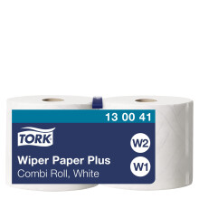 Tork 130041 Wiping Paper Plus Combi Roll / Wiping Paper Rolls Suitable for W1 and W2 Wipers System Dispensers / Extra Strong Paper Towel Roll / White