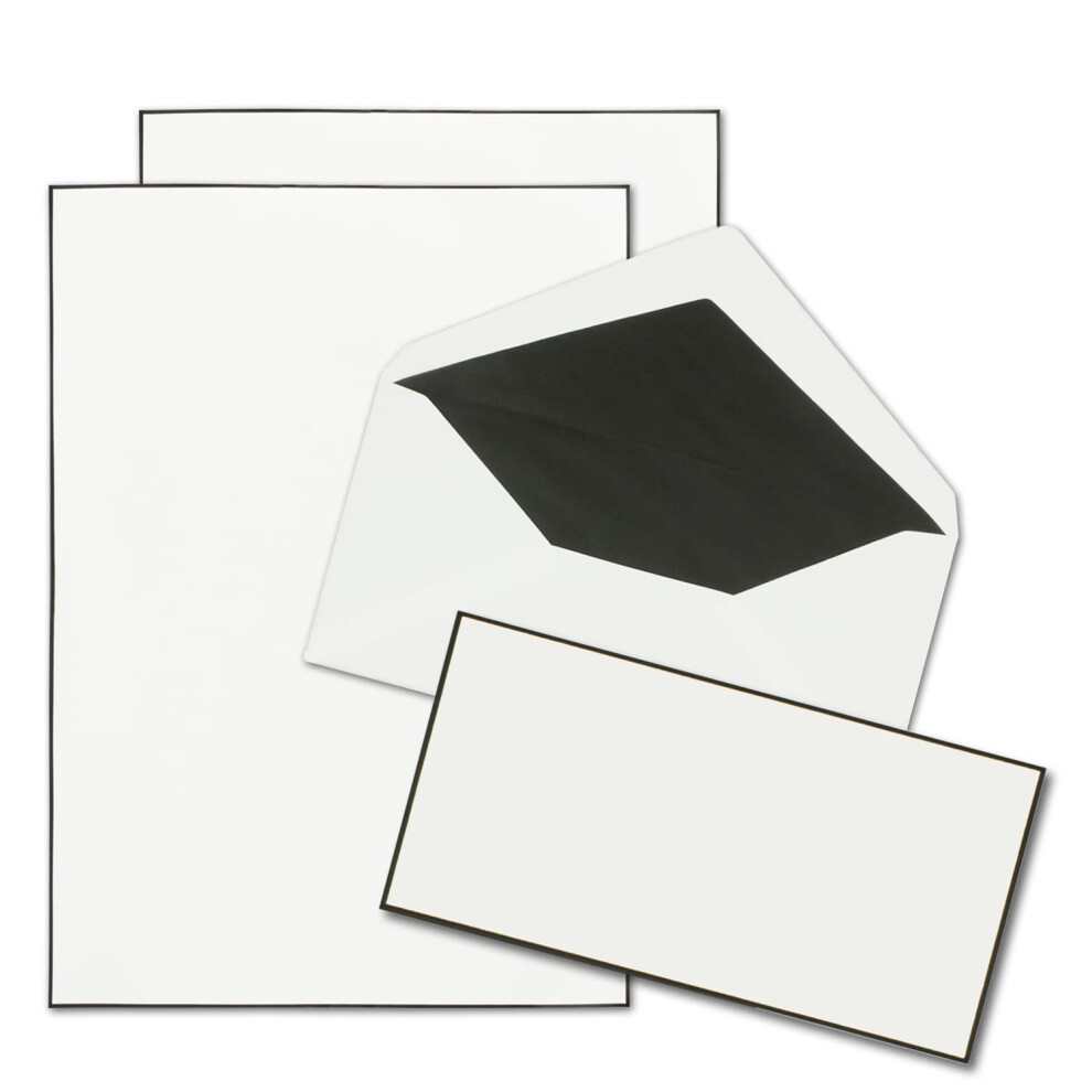 NEUSER PAPIER 100x Mourning Paper Sets DIN A4 with Lined envelopes Handmade Black Border Stationery for Condolences-image-OPC-PH82765-NEW