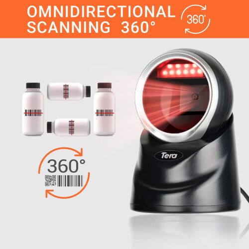 Tera Pro 2D QR Desktop Barcode Scanner Omnidirectional Adjustable Scan Head, USB Wired Handsfree Platform Automatic Bar Code Reader for Market Retail 2