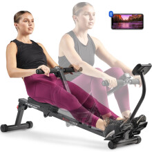 Sunny Health & Fitness Smart Compact Adjustable Rowing Machine, 12 Levels Adjustable Resistance, Complete Body Workout, Connect via Bluetooth with
