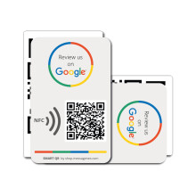 Reusable Review Tap Card for Google Reviews and Menu or Website- 2-Cards Pack - QR & Tap NFC Review + QR INFO Card - Review Us on Google Tap Card -
