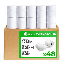 V1 Trade Thermal Rolls 80 mm x 80 m x 12 mm (Pack of 48) - Cash Register Rolls 80 mm Thermal for Cash Register - EC Rolls Made of Thermal Paper 42