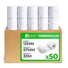 V1 Trade Thermal Rolls 57 mm x 30 m x 12 mm (Pack of 50) ? Till Rolls 57 mm Thermal for Cash Register ? EC Rolls Made of Thermal Paper 42 g/m? ?