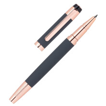 Cerruti 1881 Rollerball Pen ?THAMES? | Stainless Steel with Grey Rubberized Lacquer And Gold Plating | Black Ink | Gift Box