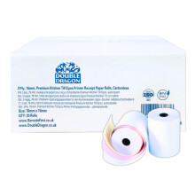 Double Dragon 76 x 76 mm, 3-Ply Carbonless Paper Roll for Kitchen Printer, Printing Calculator, Non-Thermal Till POS Receipt, Dot Matrix Impact - 20