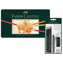 Faber-Castell Polychromos 110095 Colouring Pencils in Metal Case and Pitt Graphite Set of 36