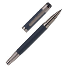 Cerruti 1881 Rollerball Pen ?THAMES? | Stainless Steel with Blue Rubberized Lacquer And Gun Plating | Black Ink | Gift Box