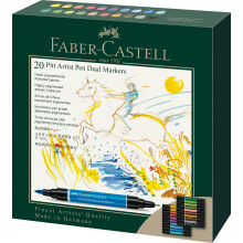 Faber-Castell Art & Graphic Pitt Artist Pen Dual Marker India Ink, Multicoloured, Wallet Of 20, For Art, Craft, Drawing, Sketching, Home, School,