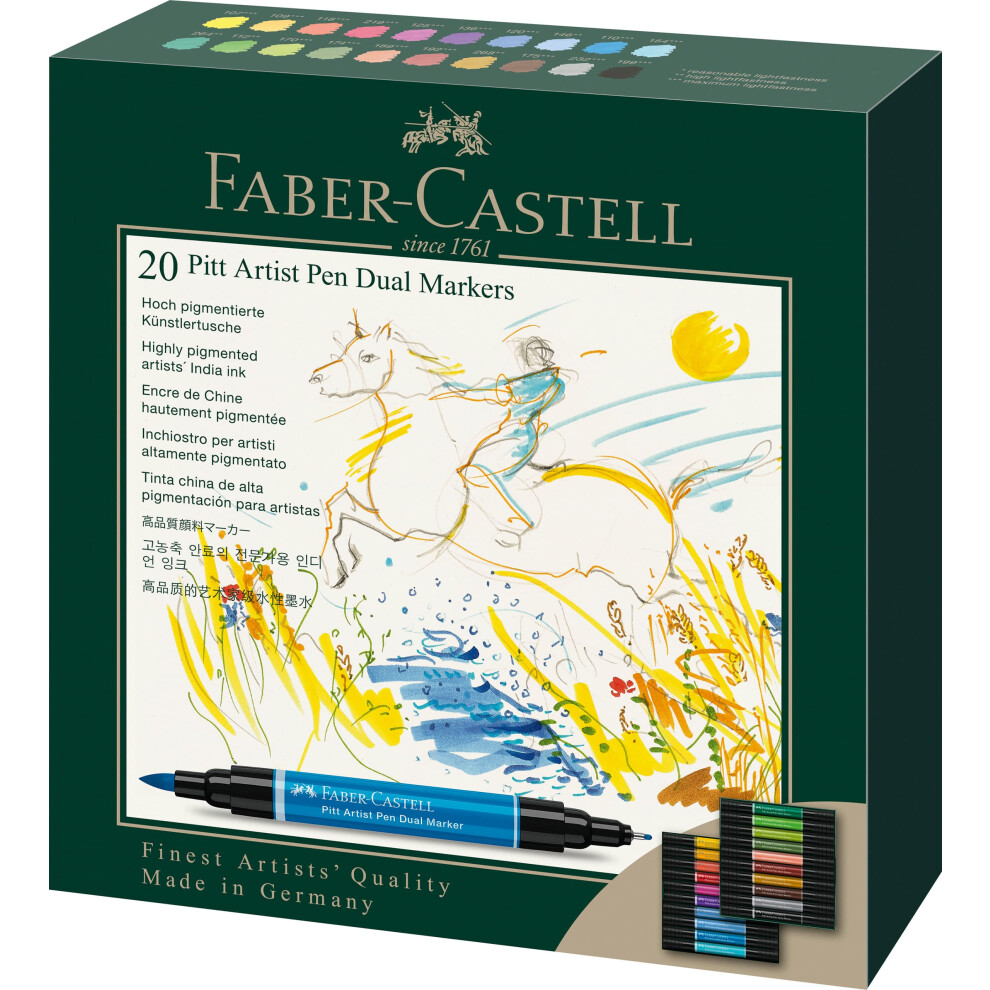 Faber-Castell Art & Graphic Pitt Artist Pen Dual Marker India Ink, Multicoloured, Wallet Of 20, For Art, Craft, Drawing, Sketching, Home, School,
