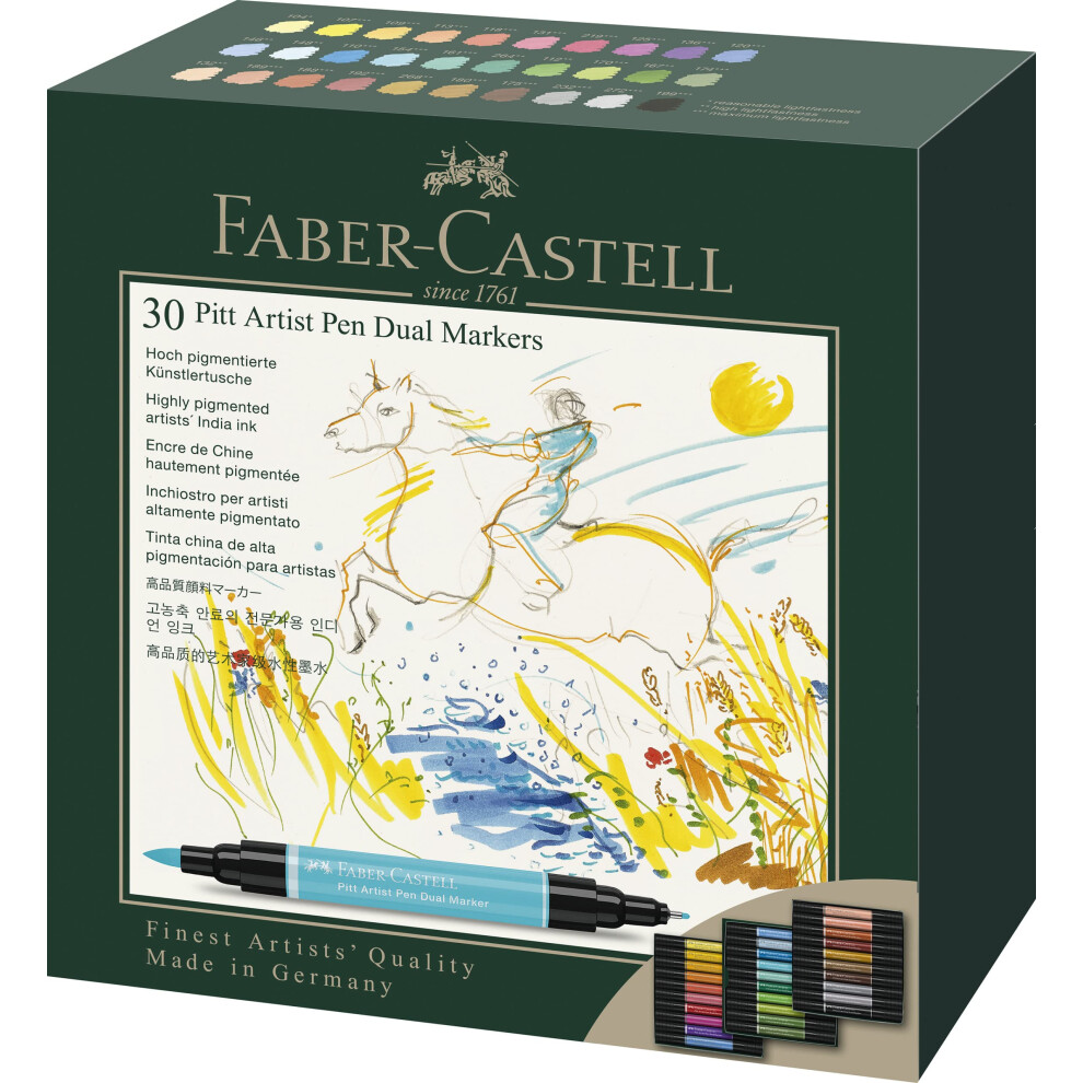 Faber-Castell Art & Graphic Pitt Artist Pen Dual Marker India Ink, Multicoloured, Wallet Of 30, For Art, Craft, Drawing, Sketching, Home, School,