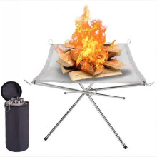 Portable Foldable Outdoor Camping Fire Pit, 304 Stainless Steel Mesh Fireplace Picnic Campfire Fire Pit Burning Wood, with Carry Bag