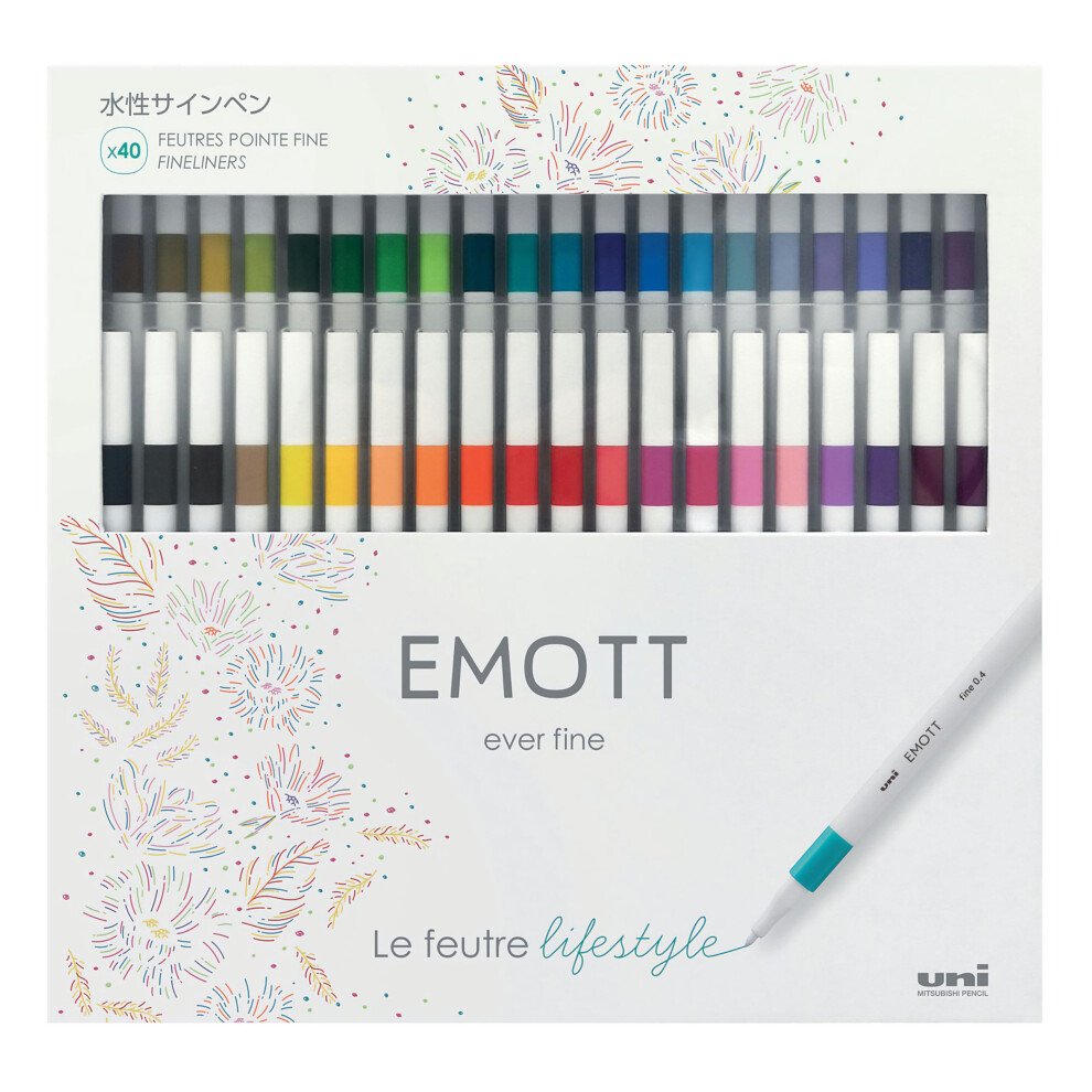 Uni-Ball Emott Uni Mitsubishi Pencil ? 40 Felt Tip Pens Emott ? For Writing, Drawing, Tracing In Style ? Fine Tip 0.4 Mm ? 40 Colours