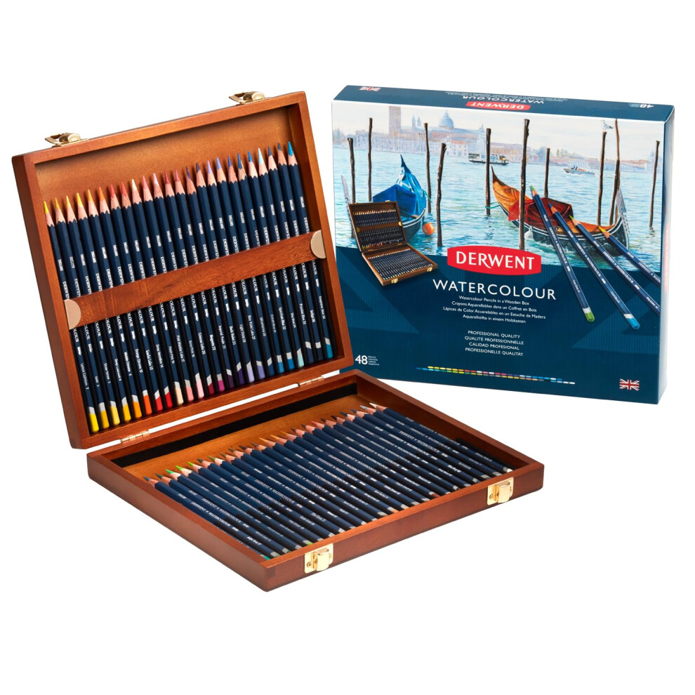 Derwent Watercolour Pencils, Painting & Drawing, Set Of 48 In Wooden Gift Box, Ideal For Blending & Layering, Professional Quality, 0700758