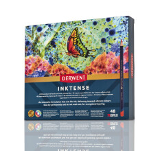 Derwent Inktense Permanent Watercolour Pencils, Set of 48 in a Wooden Gift Box, 4mm Premium Core, Water-Soluble, Ideal for Colouring, Painting and