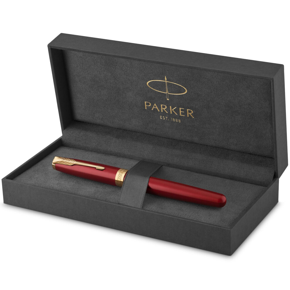 Parker Sonnet Rollerball Pen | Red Lacquer with Gold Trim | Fine Point Black Ink | Gift Box