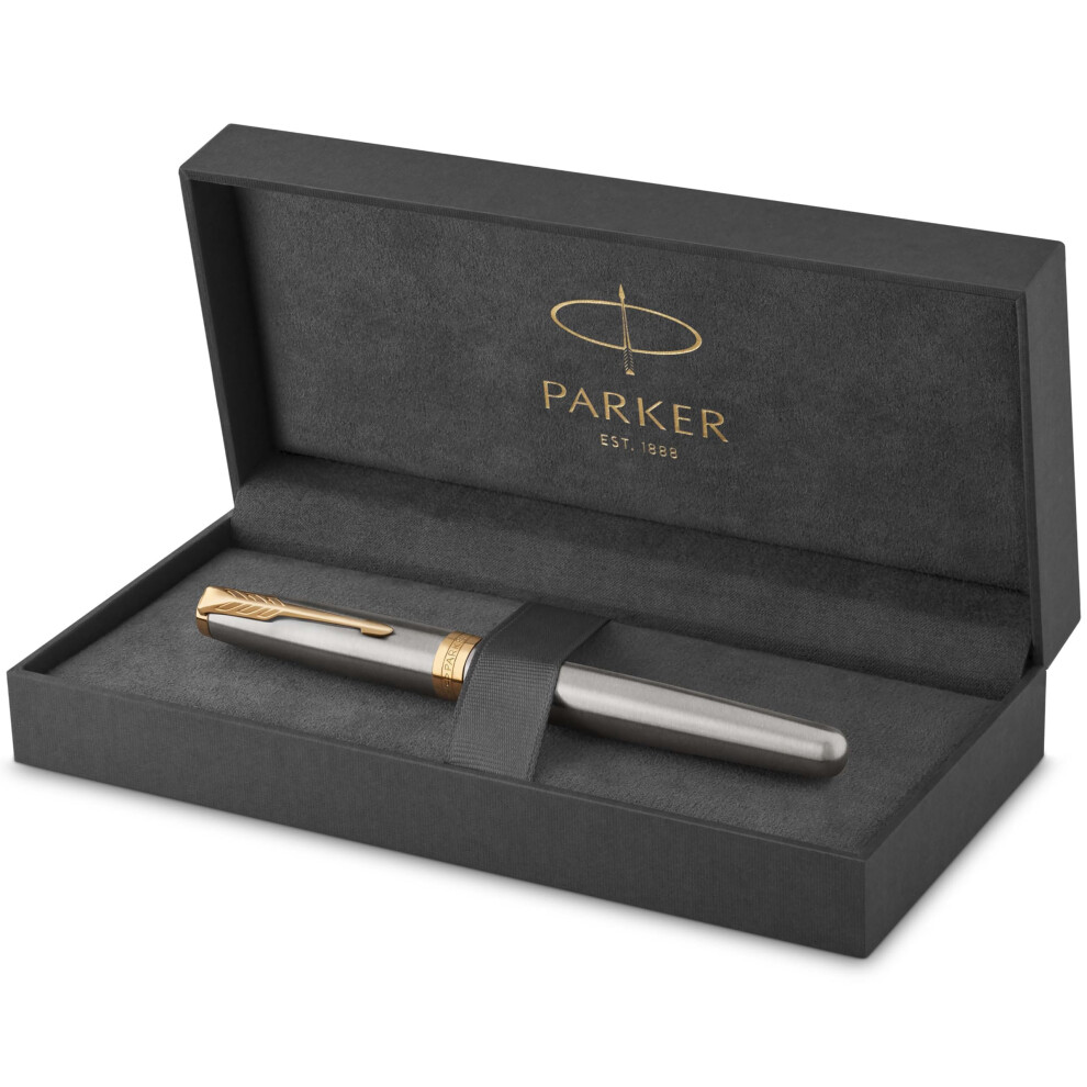 Parker Sonnet Fountain Pen | Stainless Steel With Trim | Fine Nib | Gift Box Gold