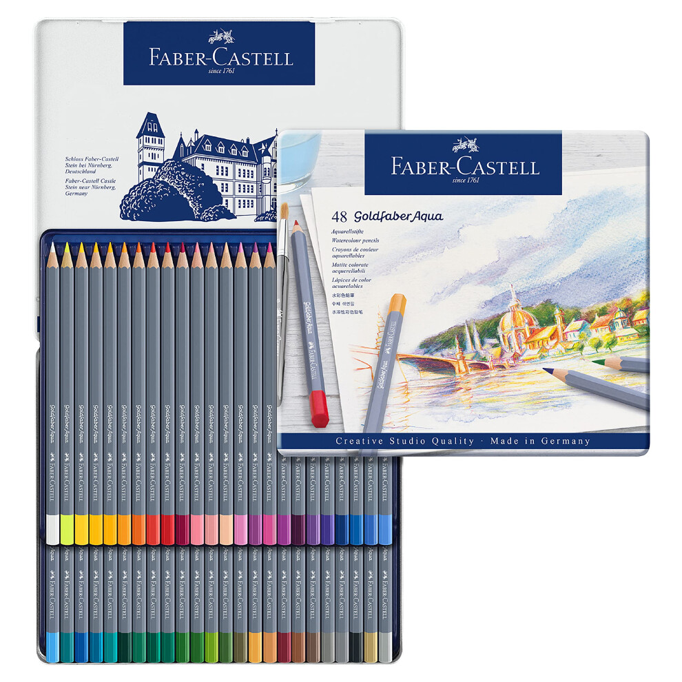 Faber-Castell Creative Studio Goldfaber Aqua Watercolour Pencil, Multicoloured (Multicoloured) Tin Of 48 Pencils, For Art, Craft, Drawing, Sketching,