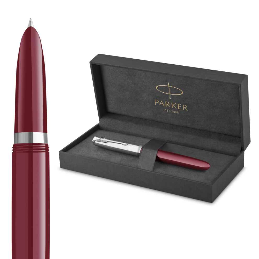 Parker 51 Fountain Pen | Barrel With Chrome Trim | Fine Nib With Ink Cartridge | Gift Box Burgundy/Black