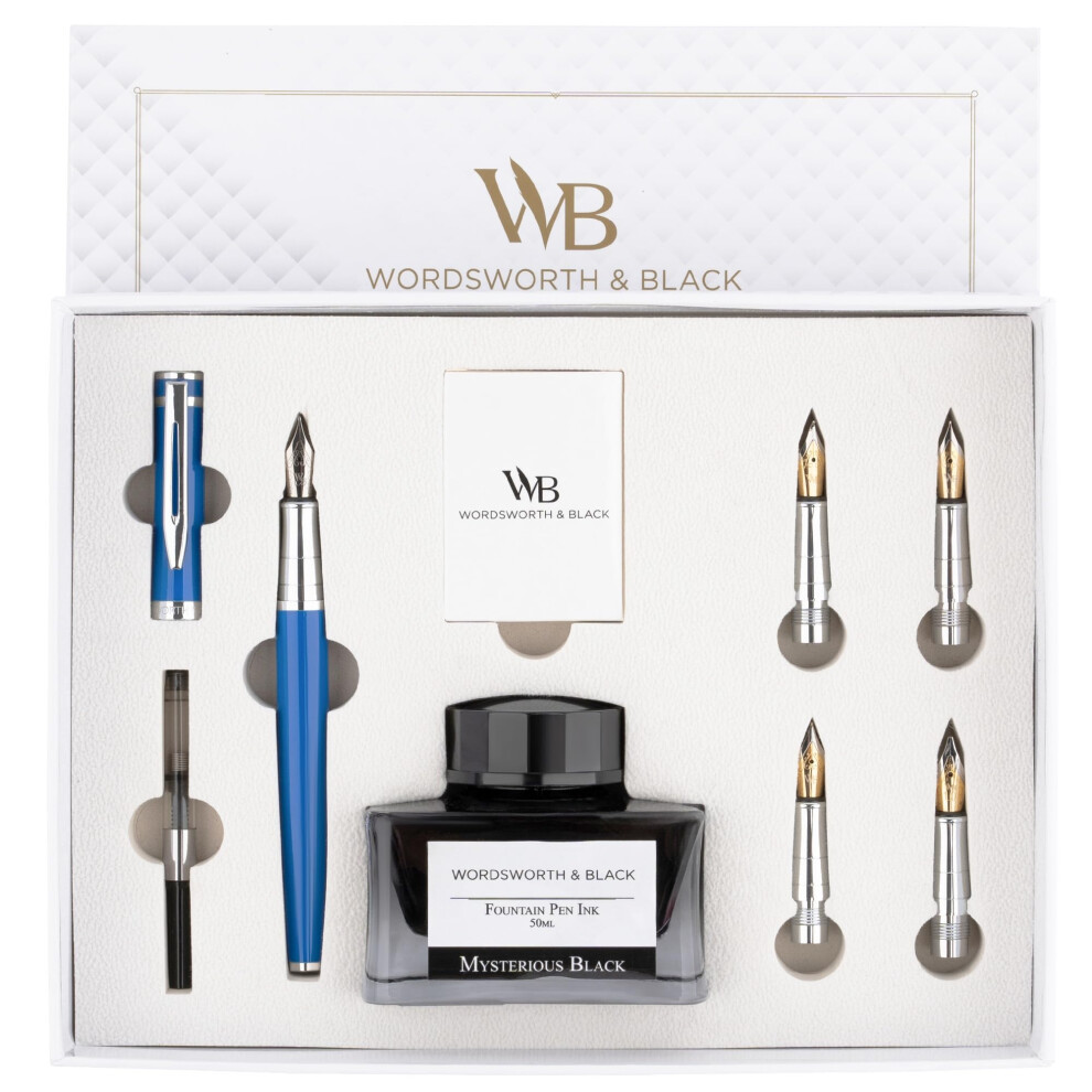 Wordsworth & Black Fountain Pen Gift Set, Includes Ink Bottle, 6 Ink Cartridges, Ink Refill Converter, 4 Replacement Nibs, Premium Package,