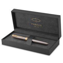 PARKER Sonnet Fountain Pen | Grey Lacquer with Gold Trims | Medium Stainless Steel Nib with Gold Coating | Black Ink Cartridge Refill | Gift Box |