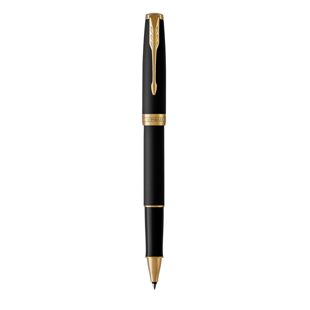 Parker Sonnet Rollerball Pen | Matte Lacquer With Trim | Fine Point Ink | Gift Box Black/Gold