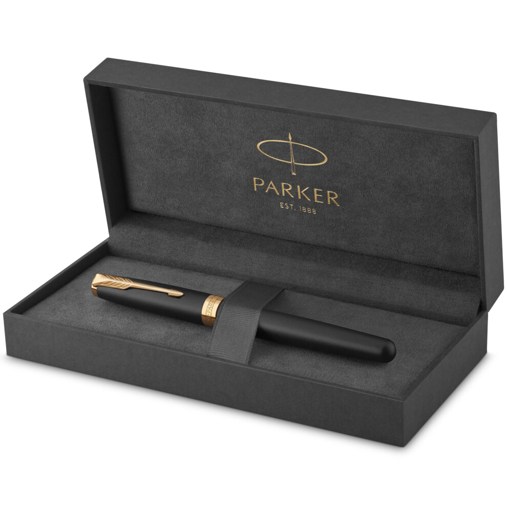 Parker Sonnet Fountain Pen | Matte Lacquer With Trim | Fine Nib | Gift Box Black/Gold