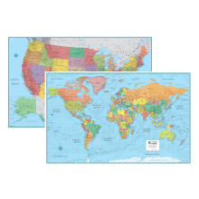 RMC Signature United States USA and World Wall Map Set (Laminated)