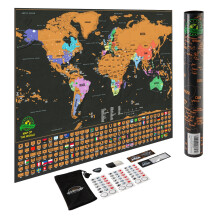 Scratch Off Map of The World ? Deluxe Travel Map with US States and Country Flags, Full Accessories Set, Most Vibrant Colors, Tracks Where You Have