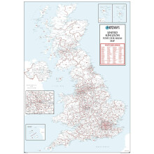 UK White Postcode Area Medium Wall Map (AR4) - 23.5" x 33.25" Laminated