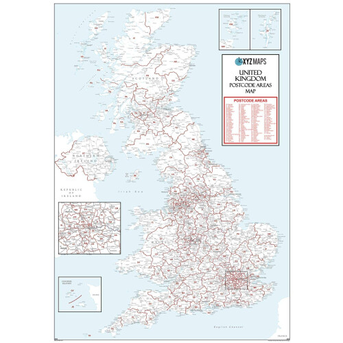 UK White Postcode Area Medium Wall Map (AR4) - 23.5" x 33.25" Laminated
