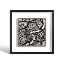 O3 DESIGN STUDIO Shanghai Paper Cut Map framed, Black map, Black frame, 9x9 inches, Gift Boxed, 2 background color, self-changing, Paper Art