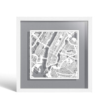 O3 DESIGN STUDIO New York Paper Cut Map framed, White map, White frame, 9x9 inches, Gift Boxed, 4 background color, self-changing, Paper Art