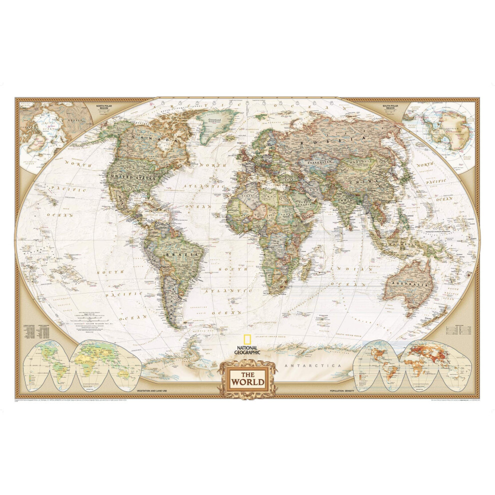 National Geographic World Executive Wall Map - Antique Style - 46 X 30.5 Inches - Art Quality Print
