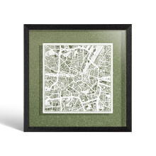 O3 DESIGN STUDIO Munich Marco de Papel para mapas, White map, Black frame, 9x9 inches, Gift Boxed, 4 background color, self-changing, Paper Art