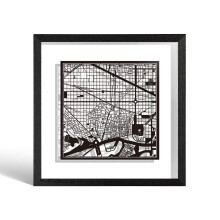 O3 DESIGN STUDIO Barcelona Marco de Papel para mapas, Black map, Black frame, 9x9 inches, Gift Boxed, 2 background color, self-changing, Paper Art