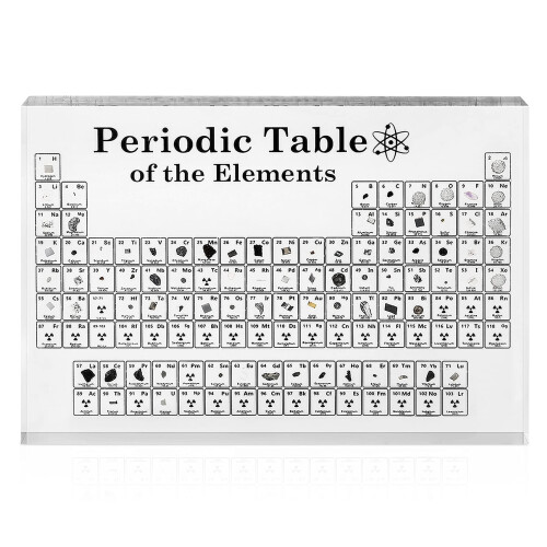 Bomoya Periodic Table with Real Elements Samples,Acrylic Periodic Table Display with Elements Teaching Tool Student Teacher Gift Craft Decoration