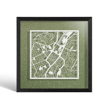 O3 DESIGN STUDIO Stuttgart Paper Cut Map framed, White map, Black frame, 9x9 inches, Gift Boxed, 4 background color, self-changing, Paper Art