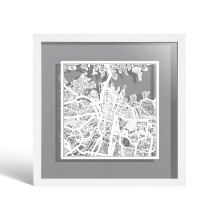 O3 DESIGN STUDIO Sydney Paper Cut Map framed, White map, White frame, 9x9 inches, Gift Boxed, 4 background color, self-changing, Paper Art