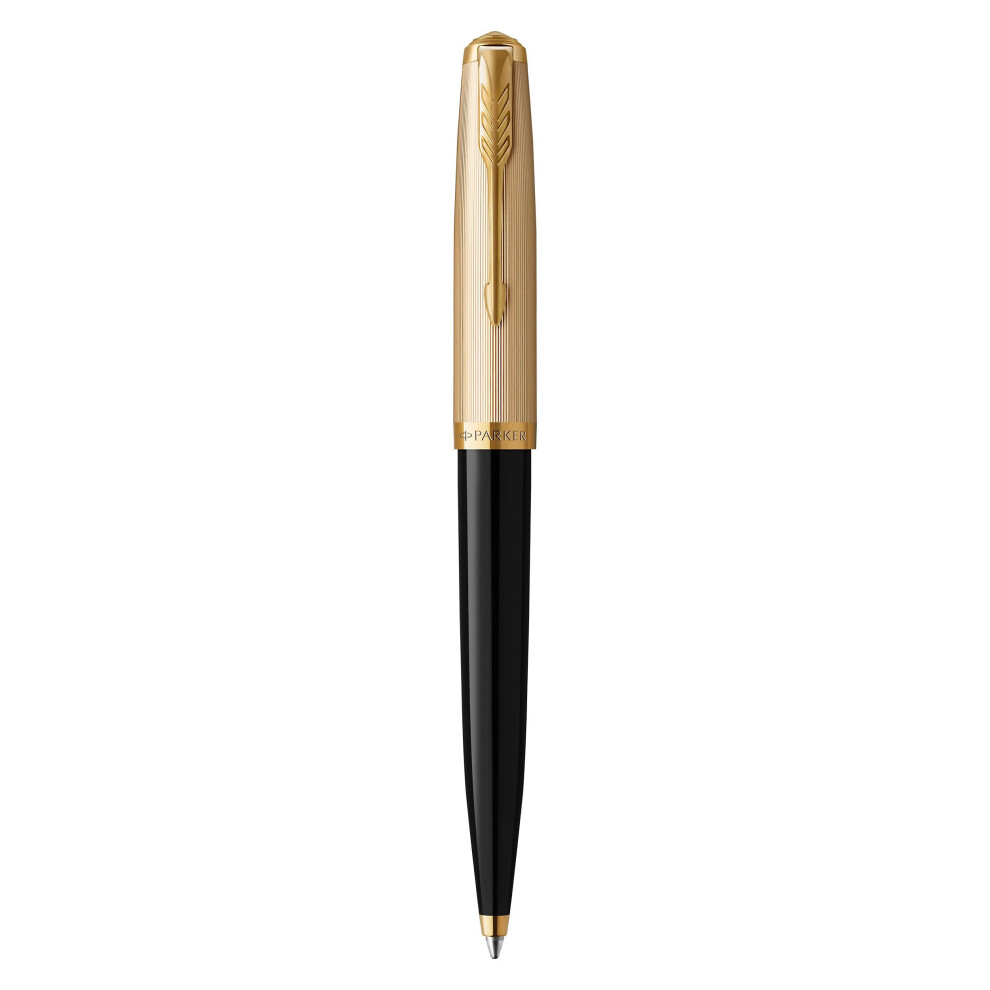Parker 51 Ballpoint Pen | Deluxe Barrel With Trim | Medium 18K Point With Ink Refill | Gift Box Black/Gold
