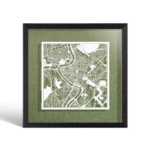 O3 DESIGN STUDIO Rome Paper Cut Map framed, White map, Black frame, 9x9 inches, Gift Boxed, 4 background color, self-changing, Paper Art