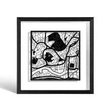 O3 DESIGN STUDIO Bristol Paper Cut Map framed, Black map, Black frame, 23x23 cm, Gift Boxed, 2 background color, self-changing, Paper Art