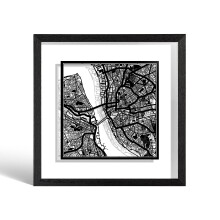 O3 DESIGN STUDIO Liverpool Paper Cut Map framed, Black map, Black frame, 23x23 cm, Gift Boxed, 2 background color, self-changing, Paper Art