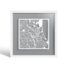 O3 DESIGN STUDIO Aberdeen Paper Cut Map framed, White map, White frame, 23x23 cm, Gift Boxed, 4 background color, self-changing, Paper Art