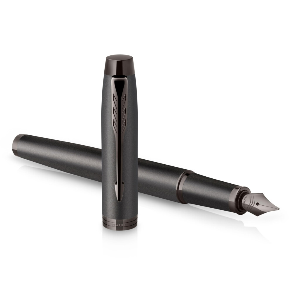 Parker Im Monochrome Fountain Pen | Gun Metal Finish And Trims | Medium Nib | Ink | Gift Box Blue