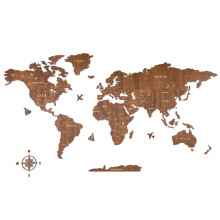 Creawoo Wooden World Travel Map Wall Art, Walnut Wood Wall Map for Living Room, Bedroom, Office Decoration, for Couple, Housewarming (100x57cm/ 39x22